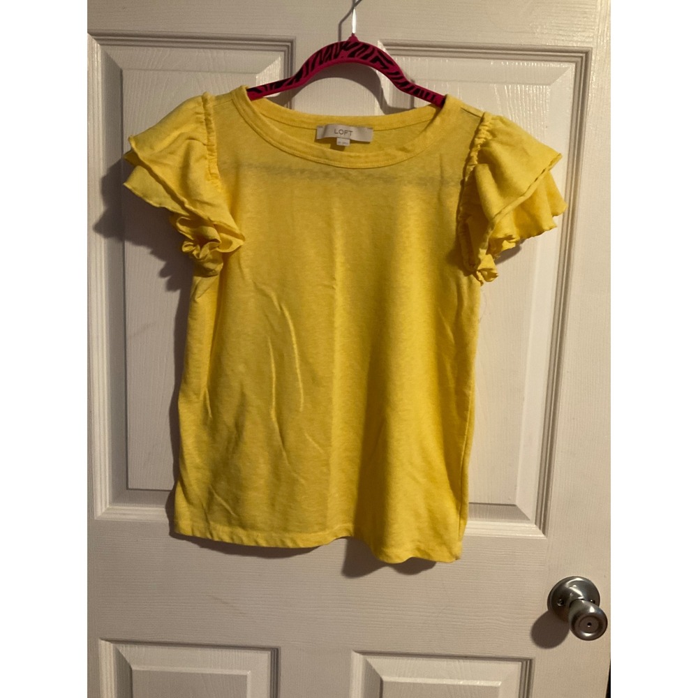 LOFT Yellow Ruffle Tiered Sleeve Slub Knit Top XS